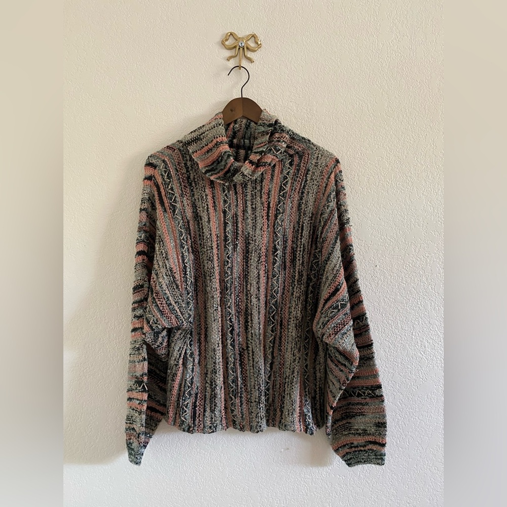 KNOX ROSE Women's Antique Berry Multicolor Sweater Top Cowl Neck Long Sleeve L